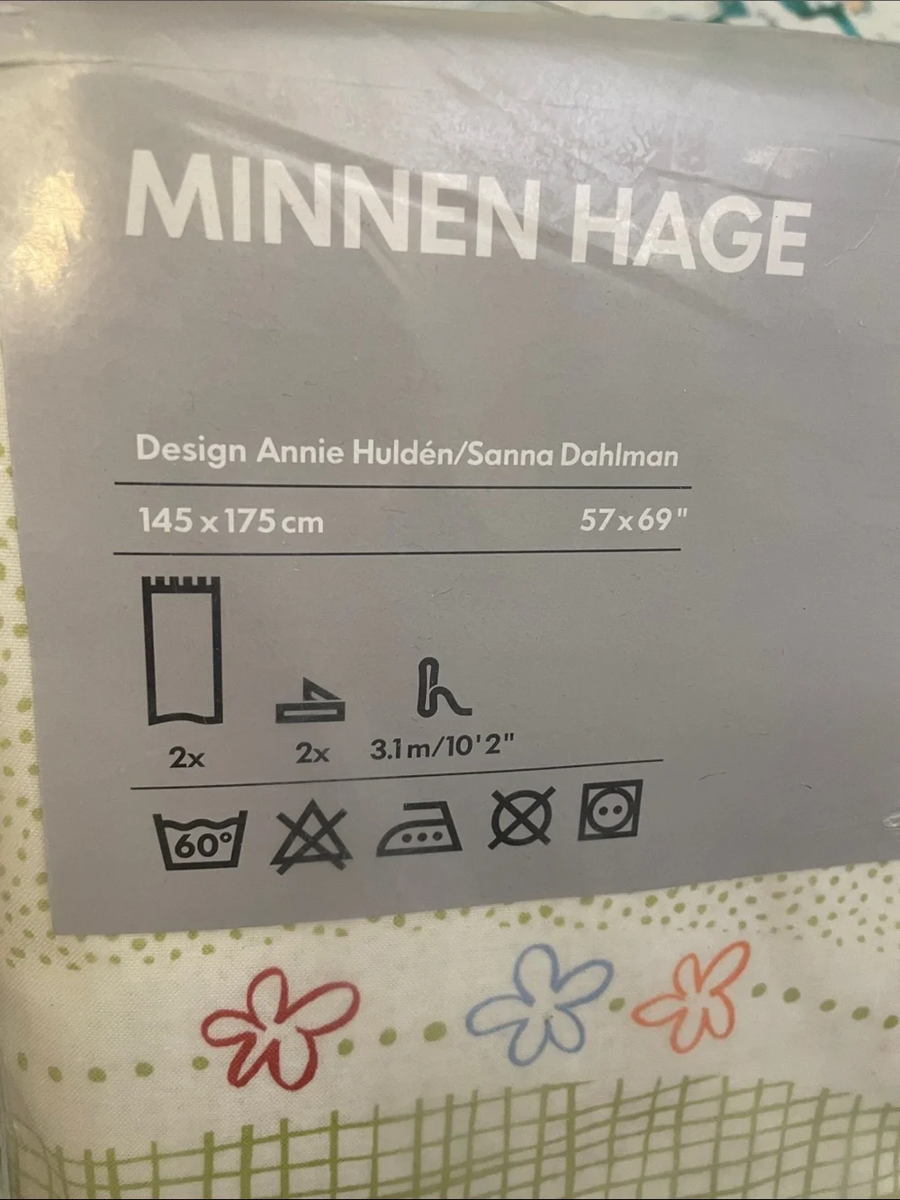 New IKEA Floral Grid Curtain Panel - White with Green Set of 2